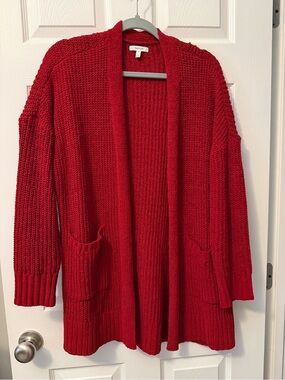 Maurices Red Open-Front Chunky Knit Cardigan